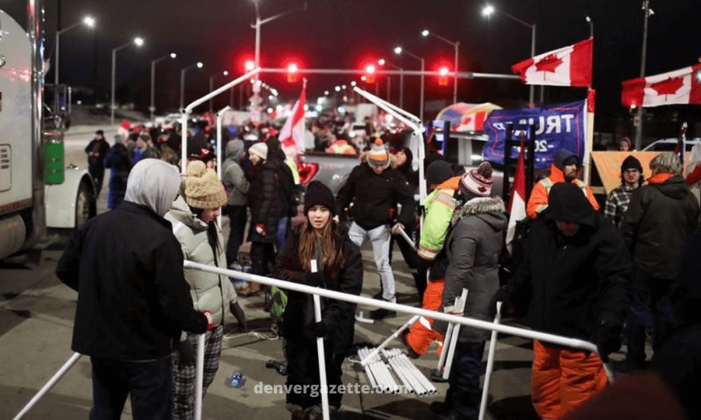 Police in Canada are engaged in a confrontation with protesters who are blocking a bridge leading to the United States